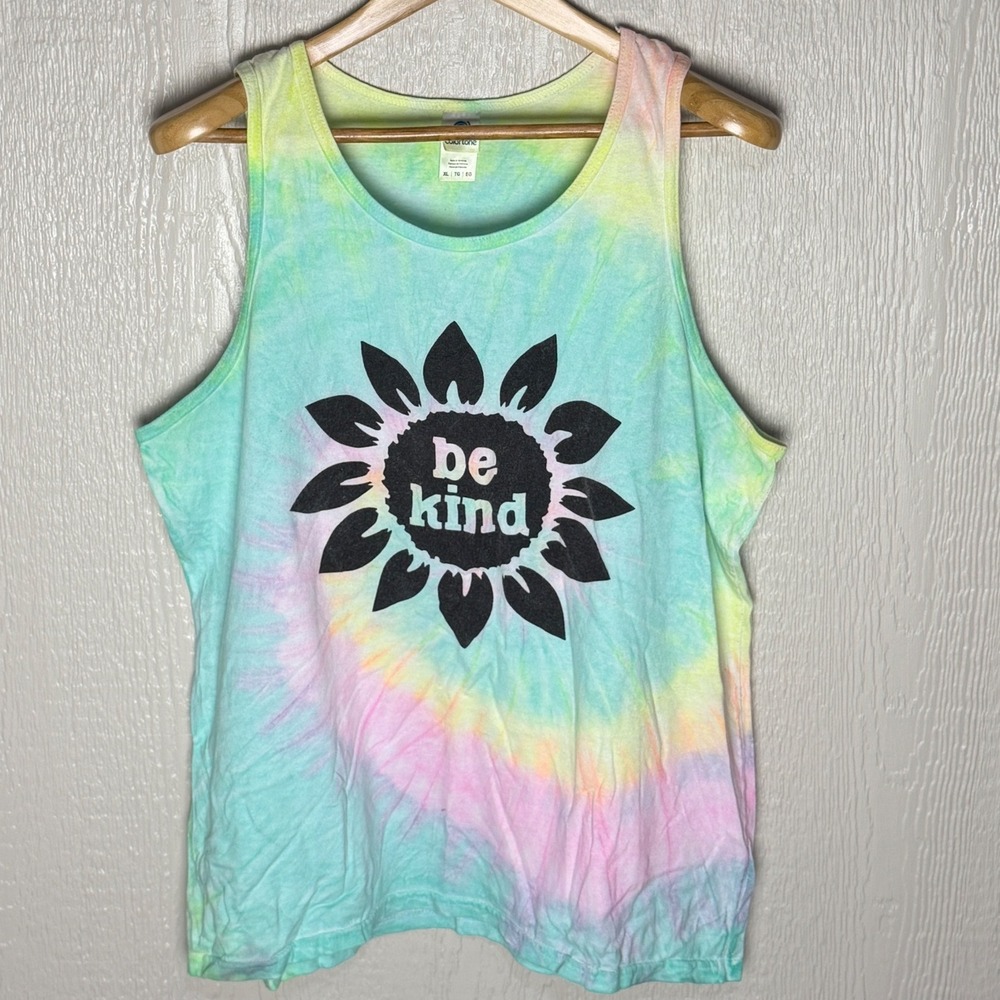 Colortone Be Kind Sunflower Tie Dye Tank Top Pastel XL Sleeveless Tee
